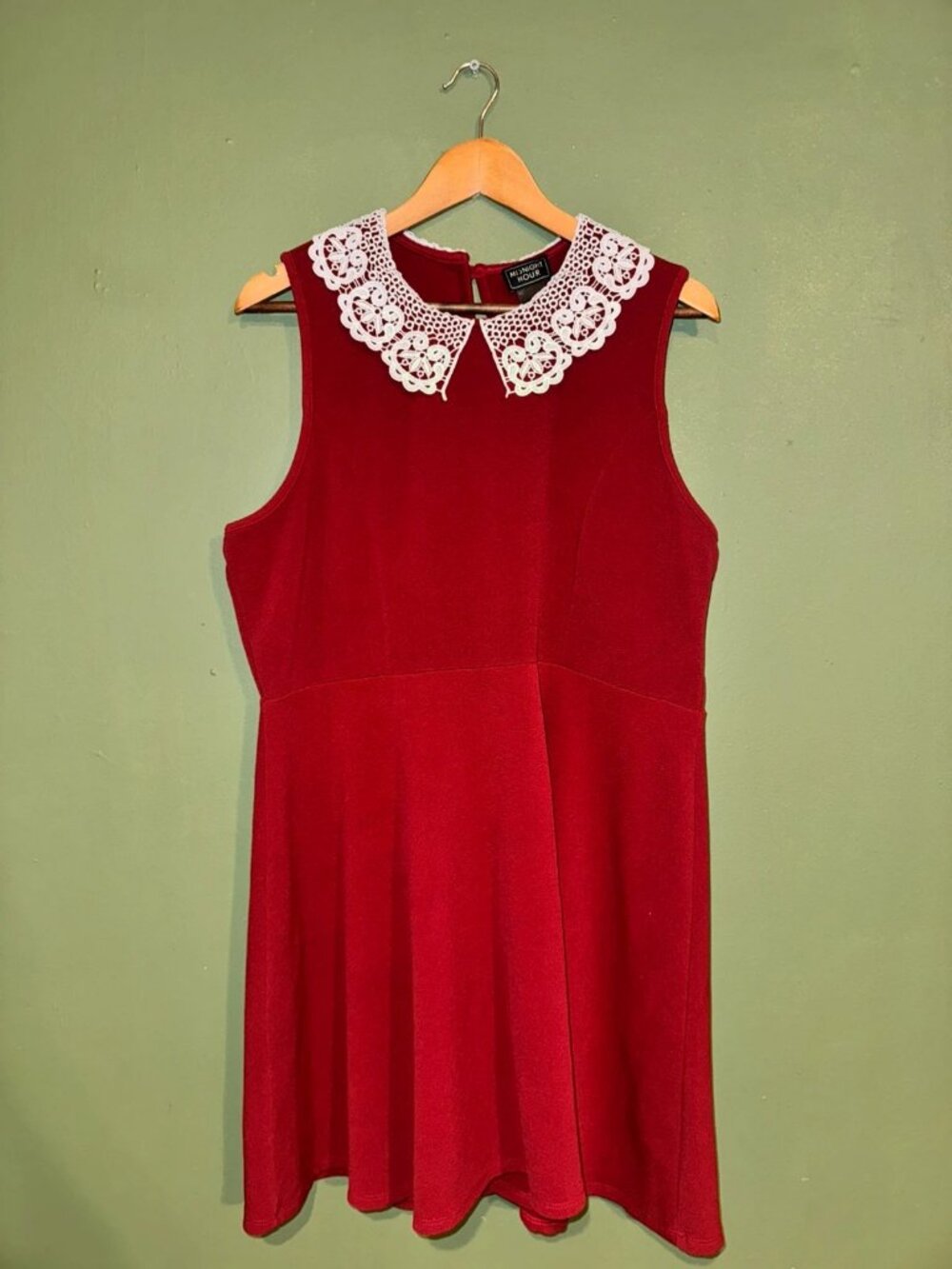 Midnight Hour Red Fit Flare Skater Dress White Lace Peter Pan Collar 2X
